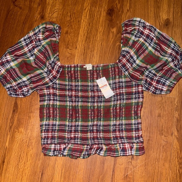 Nwt American Eagle Outfitters Puff Sleeve Crop Blouse - Picture 1 of 2